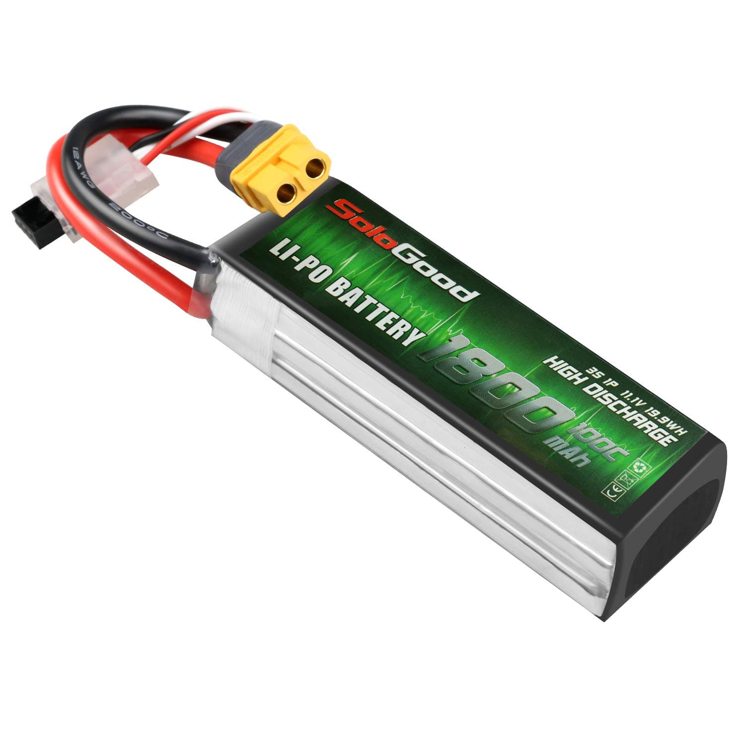 SoloGood Lipo Battery 3S 11.1V 1800mAh 100C Rechargeable Lipo Battery Pack with XT60 Plug for RC Car, Mini Shredder 200, Qav250, Vortex, Airplane Helicopter Drone and FPV