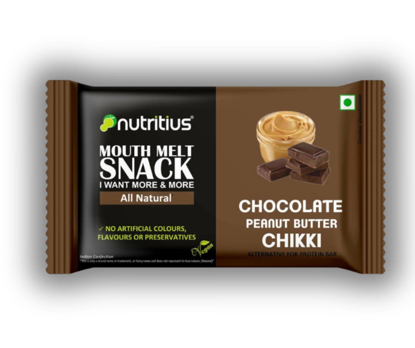 Nutritius Chocolate Peanut Butter Chikki 125g (Pack of 12) + 1 FREE Surprise Chikki (26g) | No Added Preservatives and colours