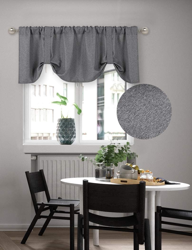 Home Queen Tie Up Curtain Valance Window Treatment for Living Room, Adjustable Balloon Rod Pocket Drape Valence, Set of 1, 54 W X 20 L Inch, Charcoal