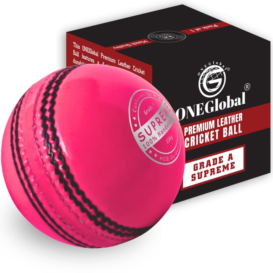 Supreme Leather Cricket Ball | 100% Handstitched, 156g - 5.5oz, 4-Piece Waterproof Construction | Match Quality Hard Cricket Balls