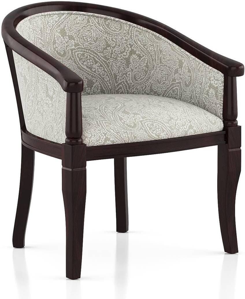 Solid Wood Chair Wooden Single Seater Sofa Chair for Living Room, Bedroom, Outdoor & Indoor - Walnut & Monochrome Paisley