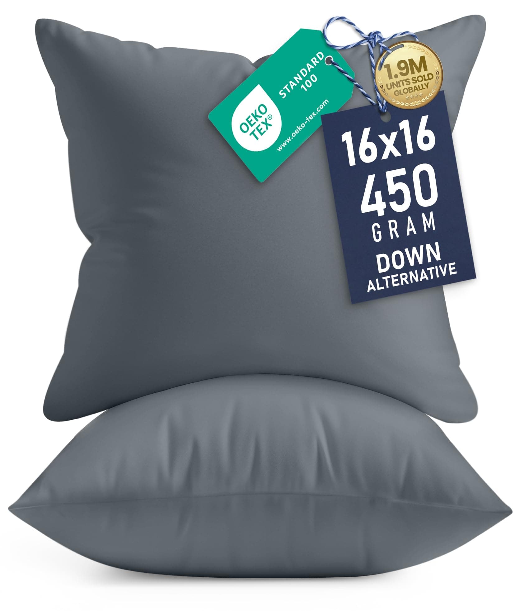Utopia Bedding Throw Pillows Insert (Pack of 2, Grey) - 16 x 16 Inches Bed and Couch Pillows - Indoor Decorative Pillows (UB2648)