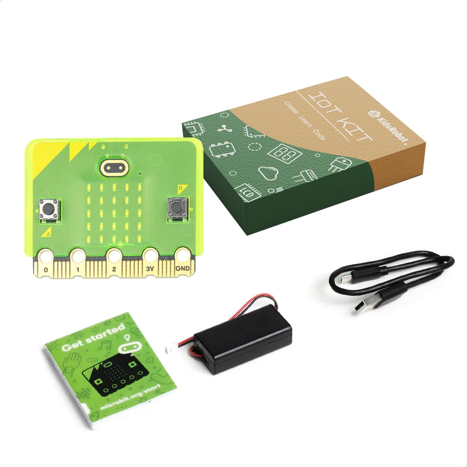 KIDSROBOT Microbit V2 Starter Kit with Official BBC Micro:bit v2.21 Board, Built-in Speaker and Microphone, Frosted Protective Case