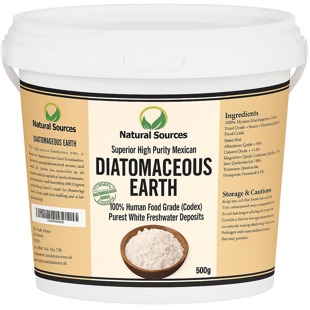 Natural Sources Diatomaceous Earth - White, Uncalcined - Superior Food Grade ™ 500g - 100% Freshwater Diatomaceous Earth Powdered - Multiple Uses