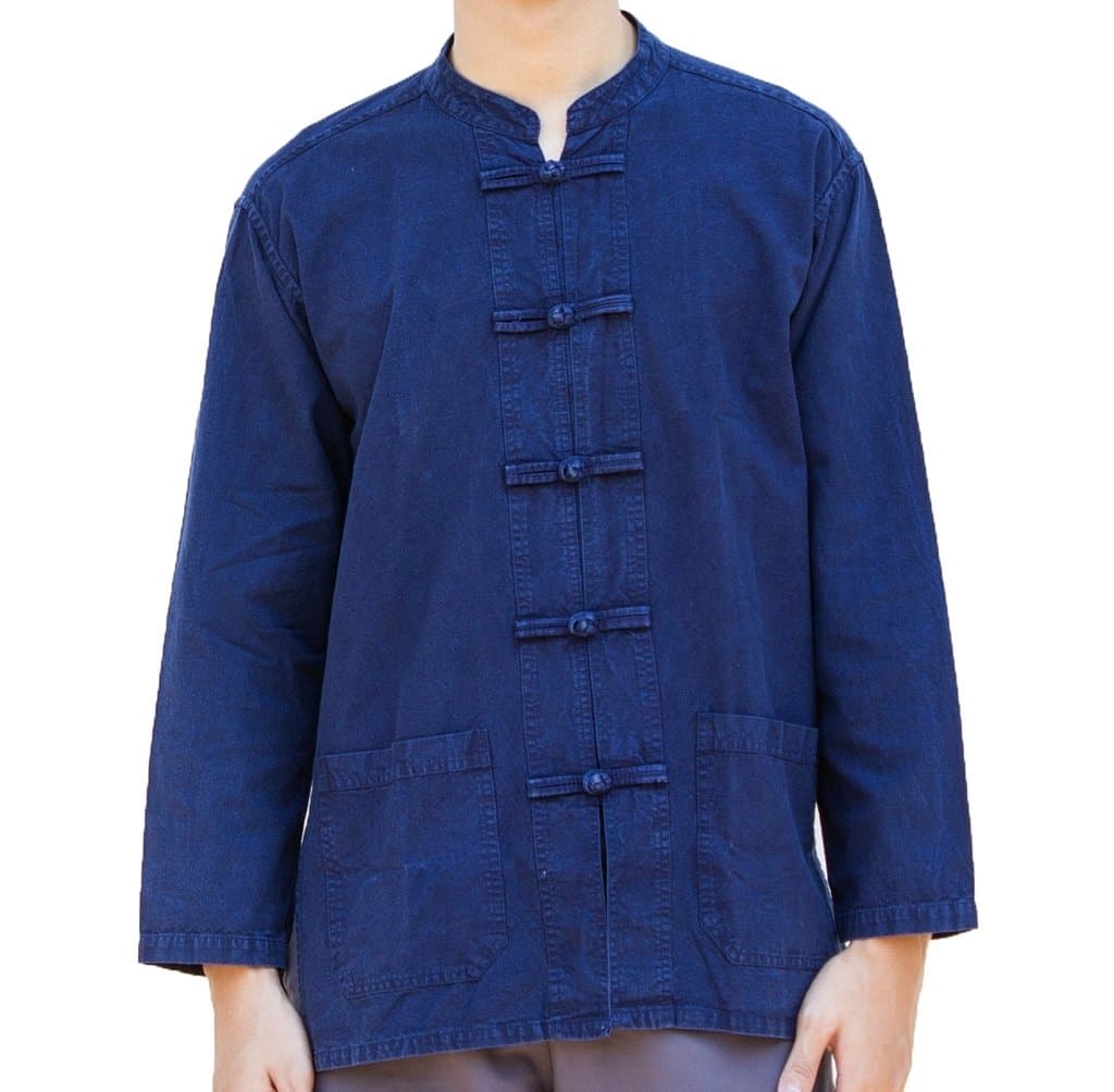 Malime Men's Long Sleeve Kung Fu Tai Chi Cotton Shirt X-Large Navy Blue