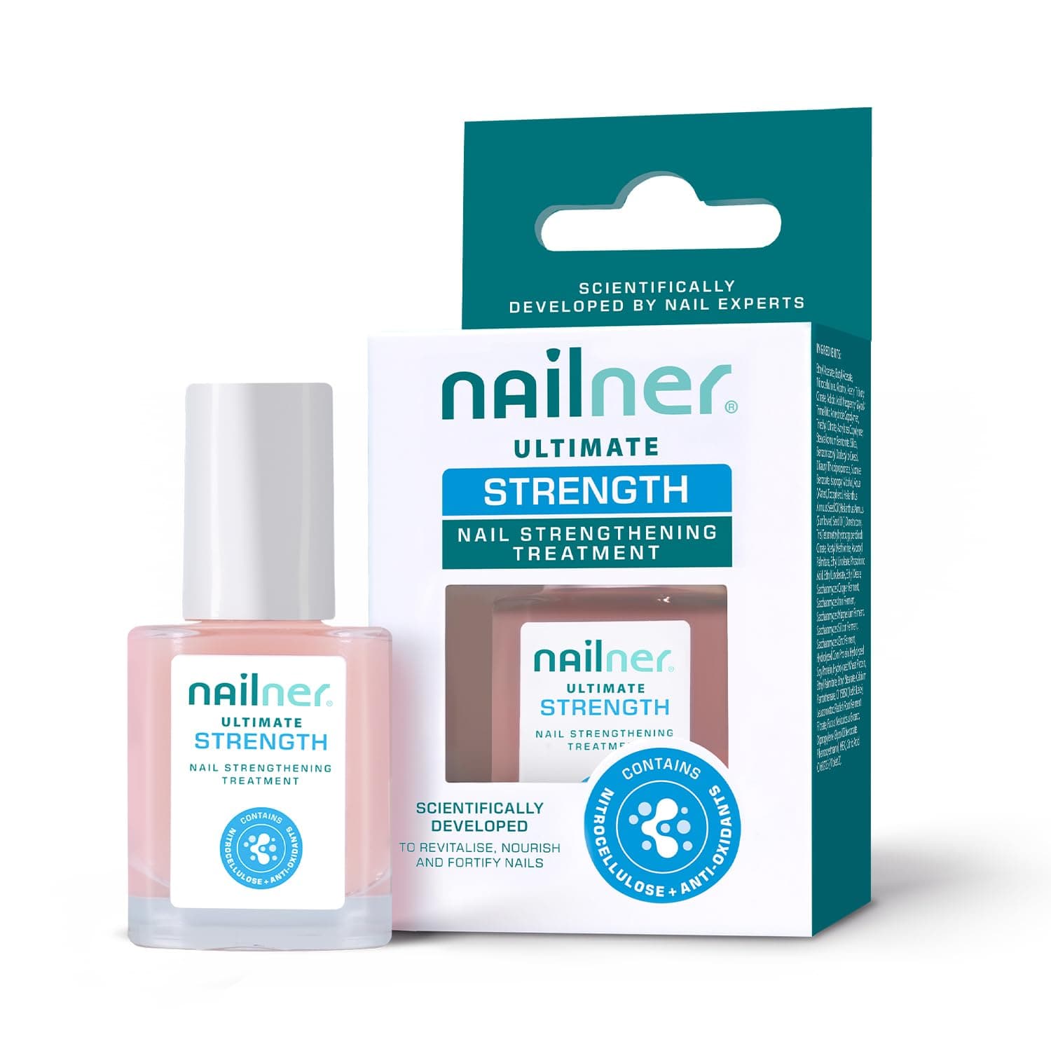 Ultimate Nail Strengthening Treatment – Nail Polish Strengthener for Damaged Nails – Scientifically Developed to Revitalise, Nourish & Fortify Nails – Glossy Light-Rose Nail Varnish – 10ml