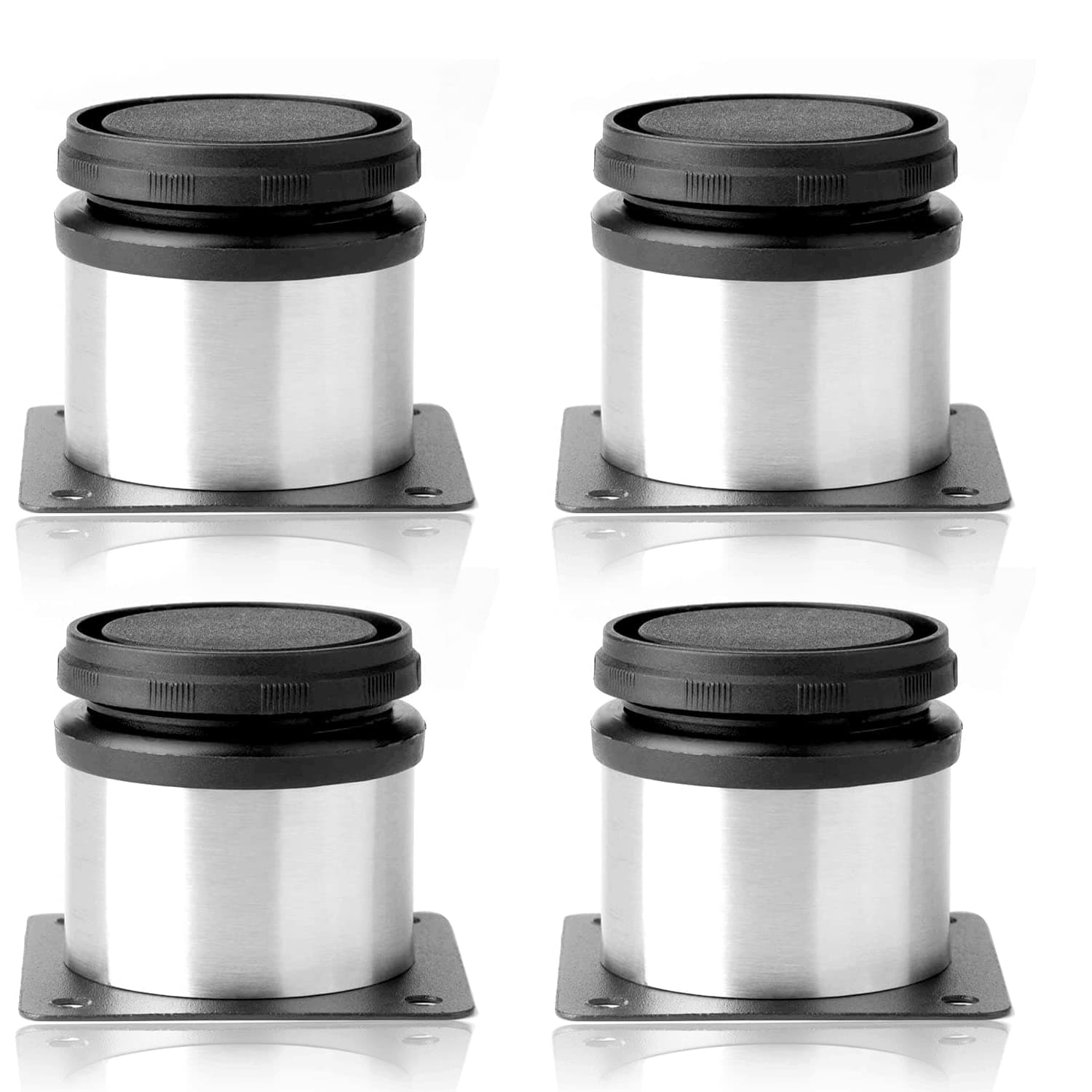 4PCS Furniture Cabinet Adjustable Stainless Steel Kitchen Feet Round Black and Silver 50 x 50mm