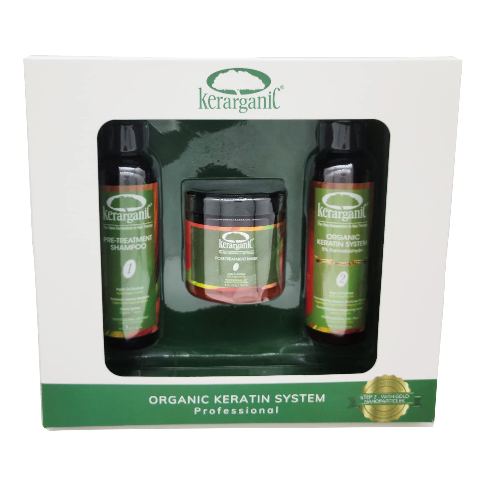 Formaldehyde-Free Keratin System DIY Set: Pre-Treatment Shampoo, Hair Treatment, Post-Treatment Mask with Argan Oil - (4oz each)