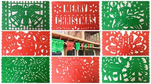 Christmas large PLASTIC Mexican Papel Picado banner 16 feet long the signs as pictured.