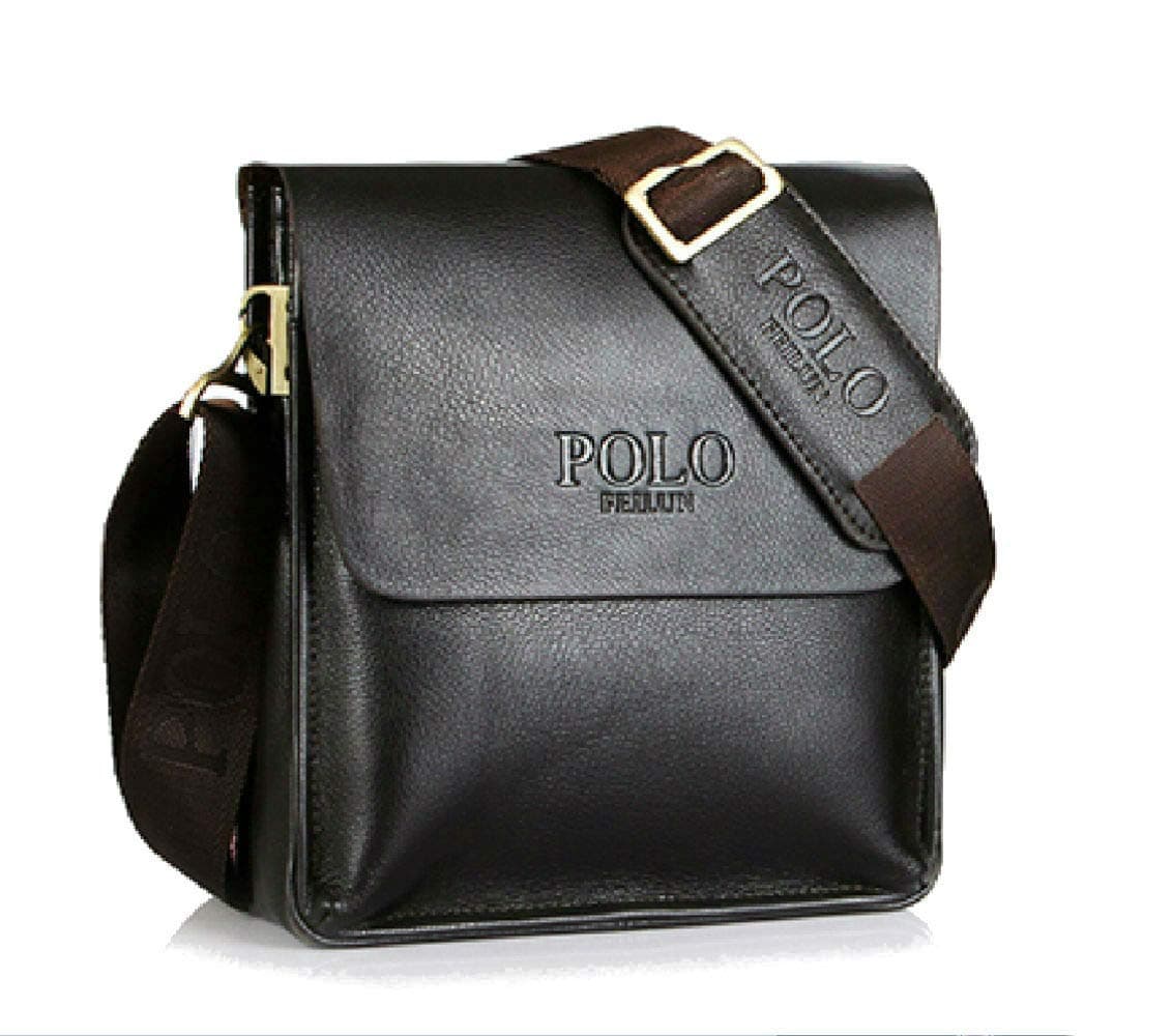 Genuine Leather Videng POLO Brand Men Messenger cross body shoulder Travel vintage Bag-Dark Brown