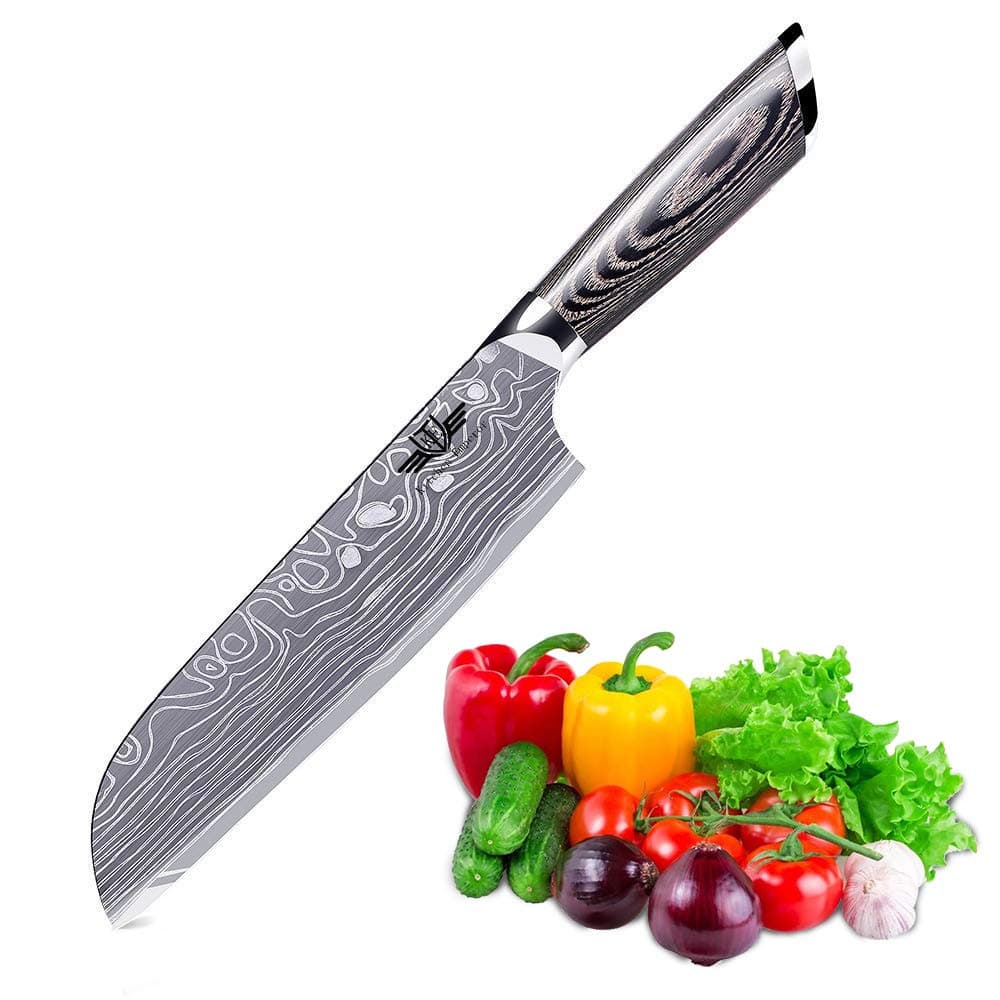 Santoku Knife, Professional Kitchen Knife, High Carbon German Steel Blade with Comfortable Ergonomic Handle