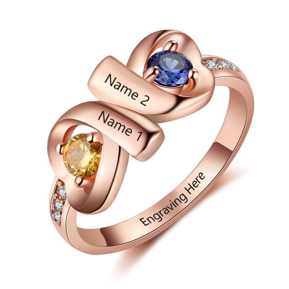 JewelOra Infinity Personalized Promise Rings for Women Engraved Names Mothers Rings with 2 Simulated Birthstones