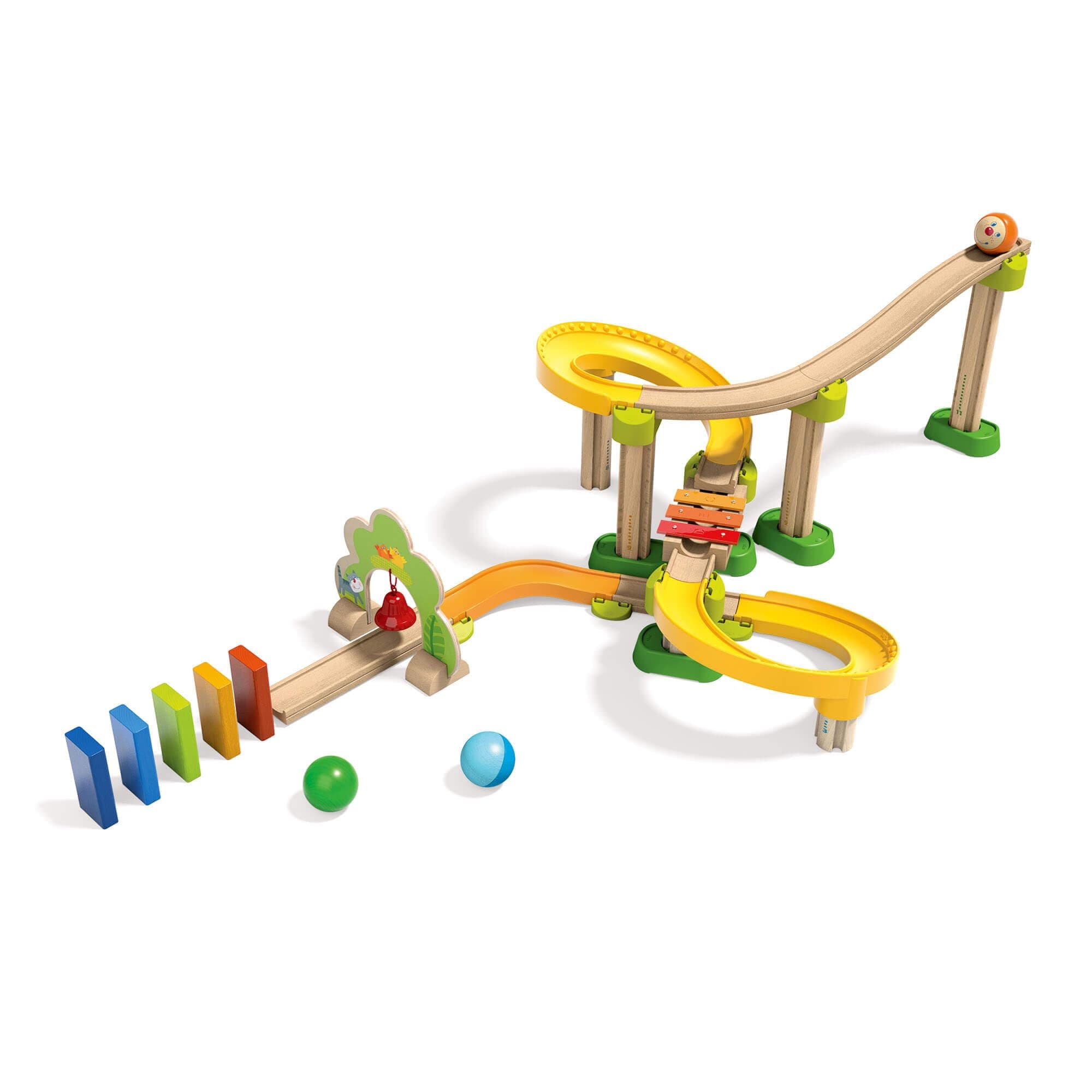 HABA Kullerbü Sim-Sala-Kling Marble Run - Wooden Play Track with Many Exciting Building Elements - With Bell Gate and Sound Stairs - 38 Components - Toy from 2 Years - 1302056001