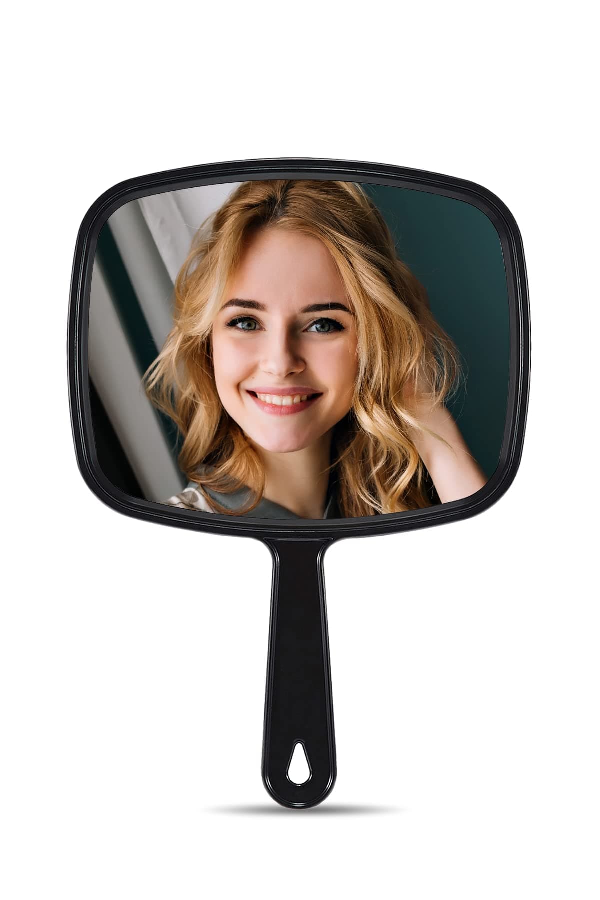 Hand Mirror, Barber Hairdressing Handheld Mirror with Handle for Salon, Square, Black, Medium