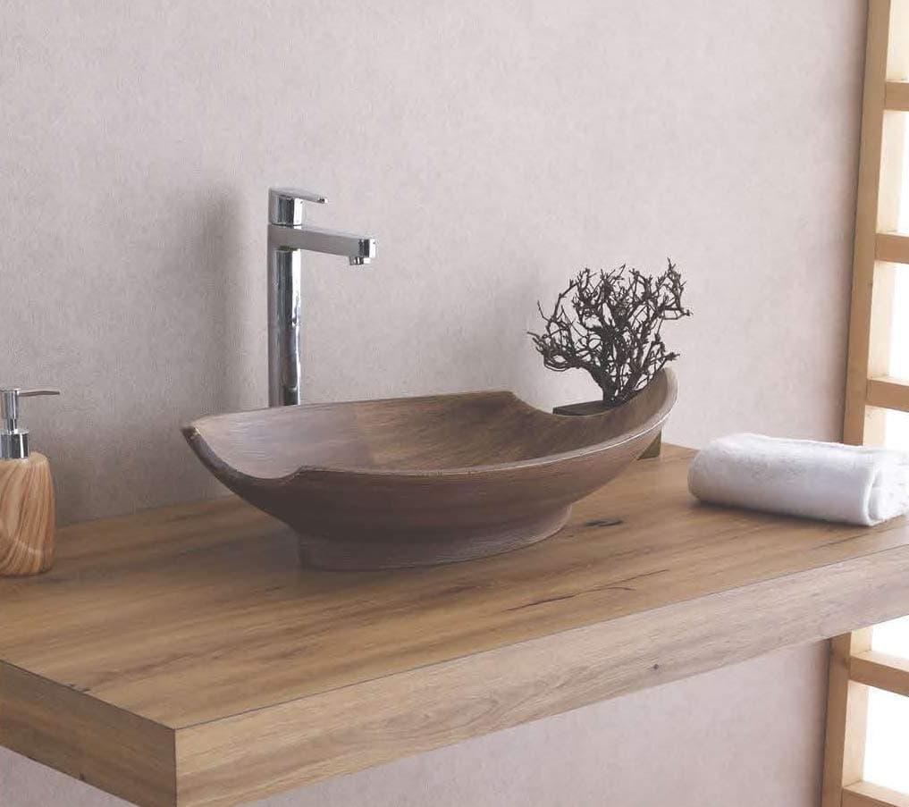 Backline Ceramic Table Top/Over Counter/Counter Top/Vessel Sink Wash Basin For Bathroom & Living Room 60 X 36 X 12 Cm (Wooden Finish)