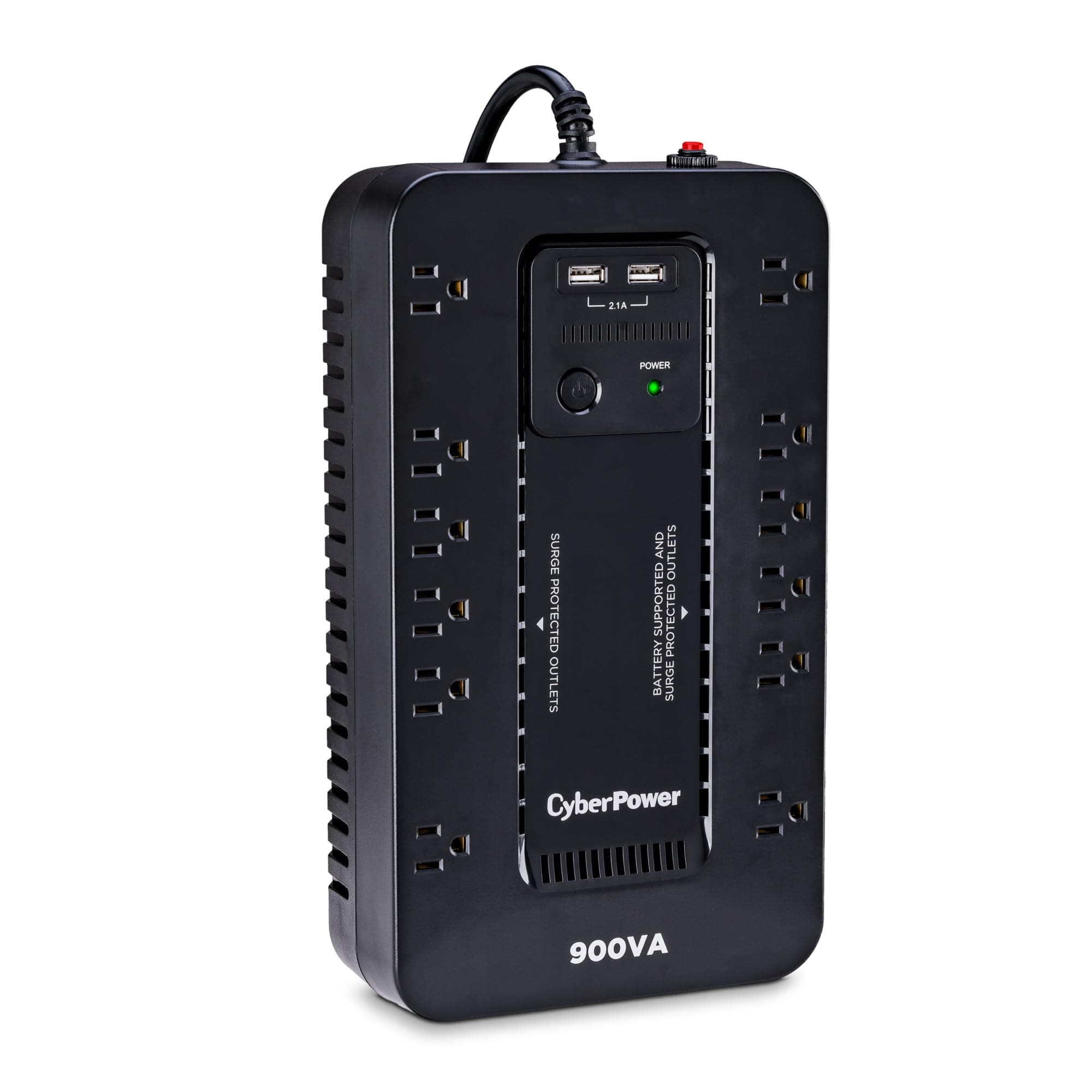 ST900U Standby UPS System, 900VA/500W, 12 Outlets, 2 USB Charging Ports, Compact