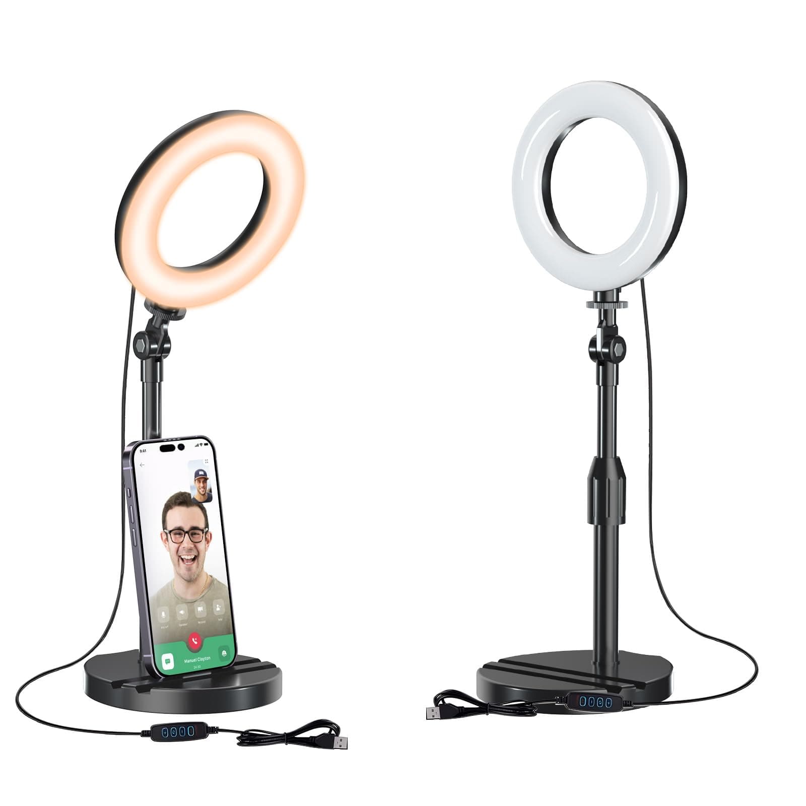 Desk Ring Light with Telescopic Stand, Travel Desktop Hola Light for Phone Selfie Laptop Zoom Video Calls Makeup Tiktok Reels Live Streaming