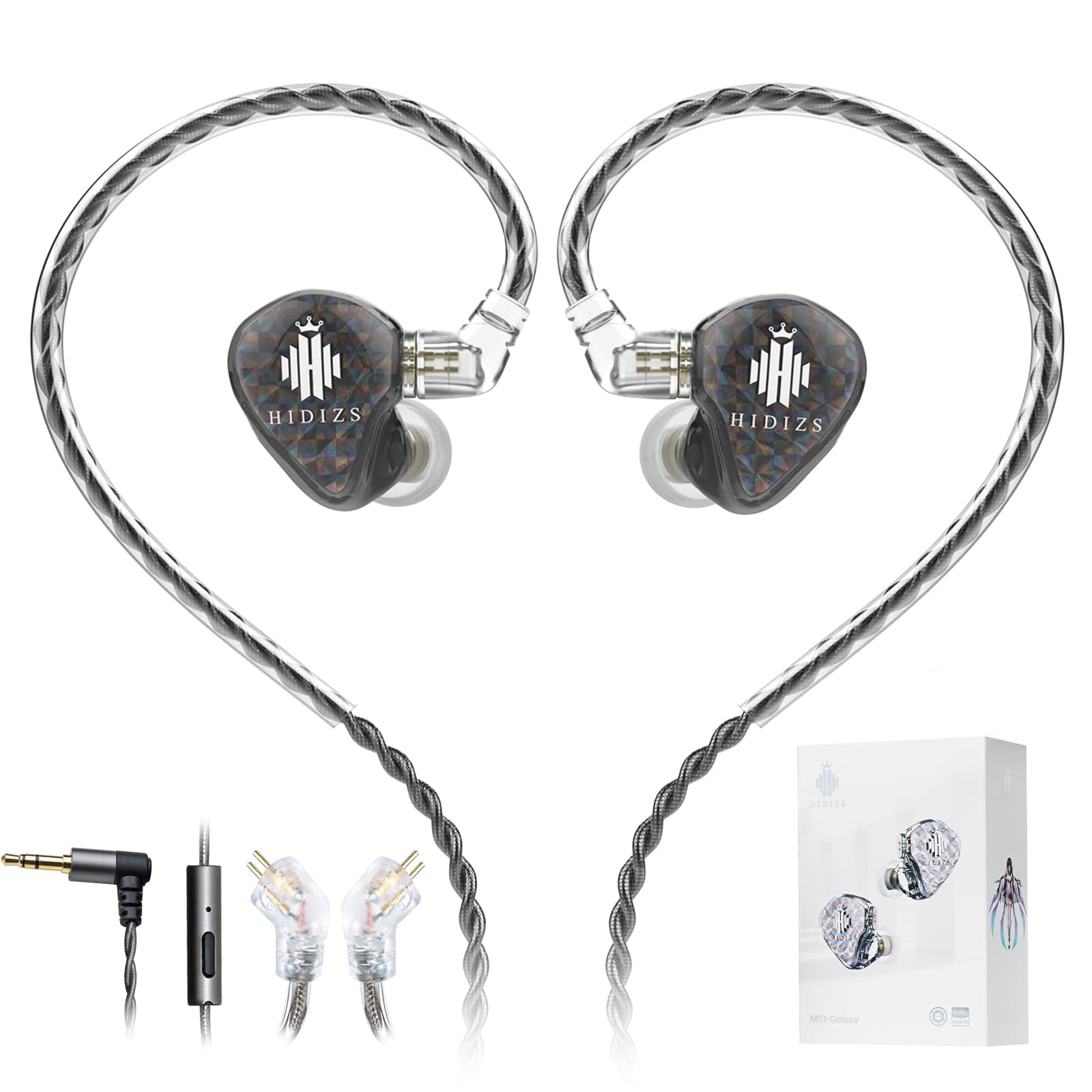 – Hidizs MS1-Galaxy Earphones Wired In-ear Monitors IEM, High-Performance Dual Magnetic Circuit Dynamic Driver, 3.5mm Plug, Inline Control Microphone Detachable, 0.78mm 2 Pin Cable