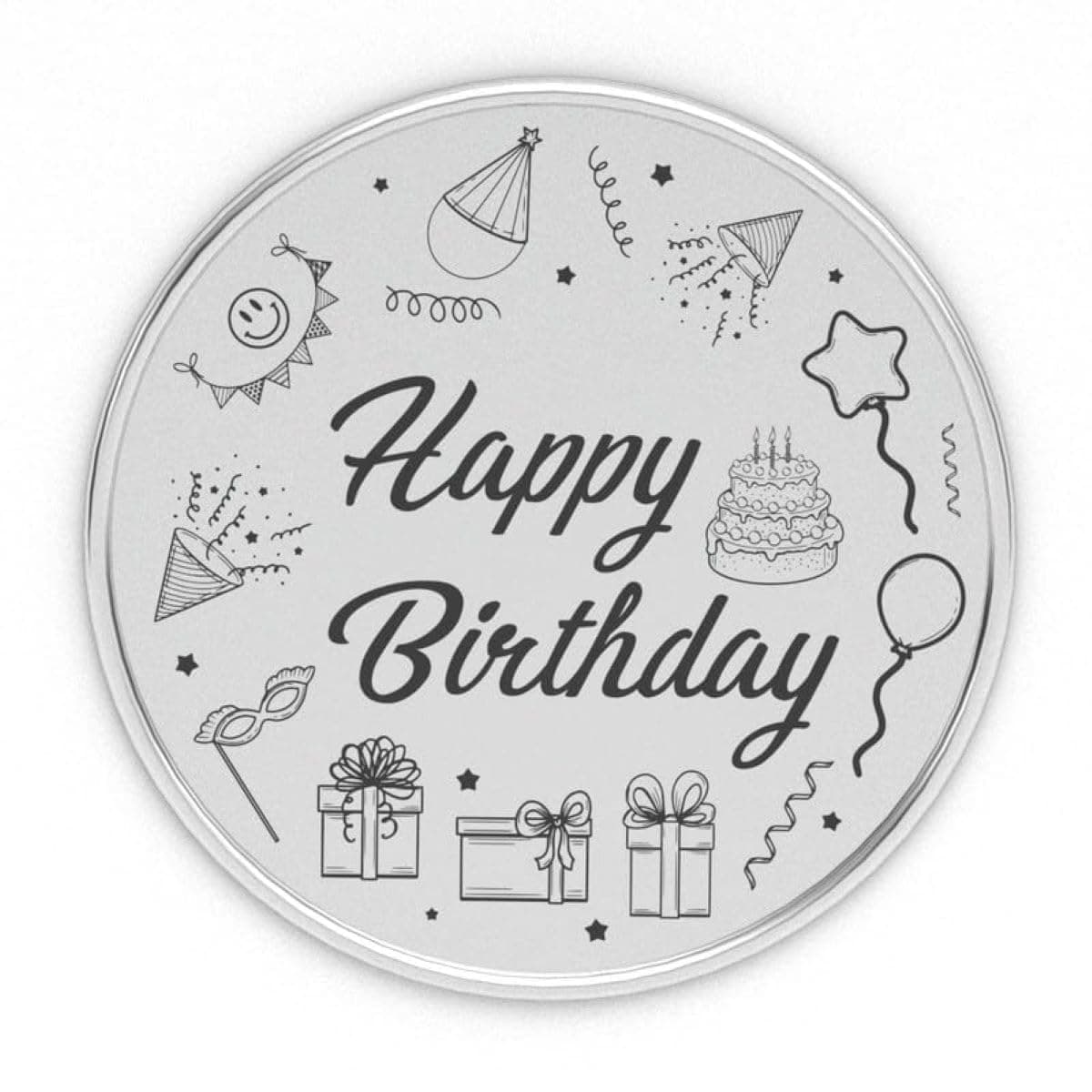 AuGrav Jewels Happy Birthday Commemorative Silver Coin 999 Pure Silver Coin 10 grams, Certified