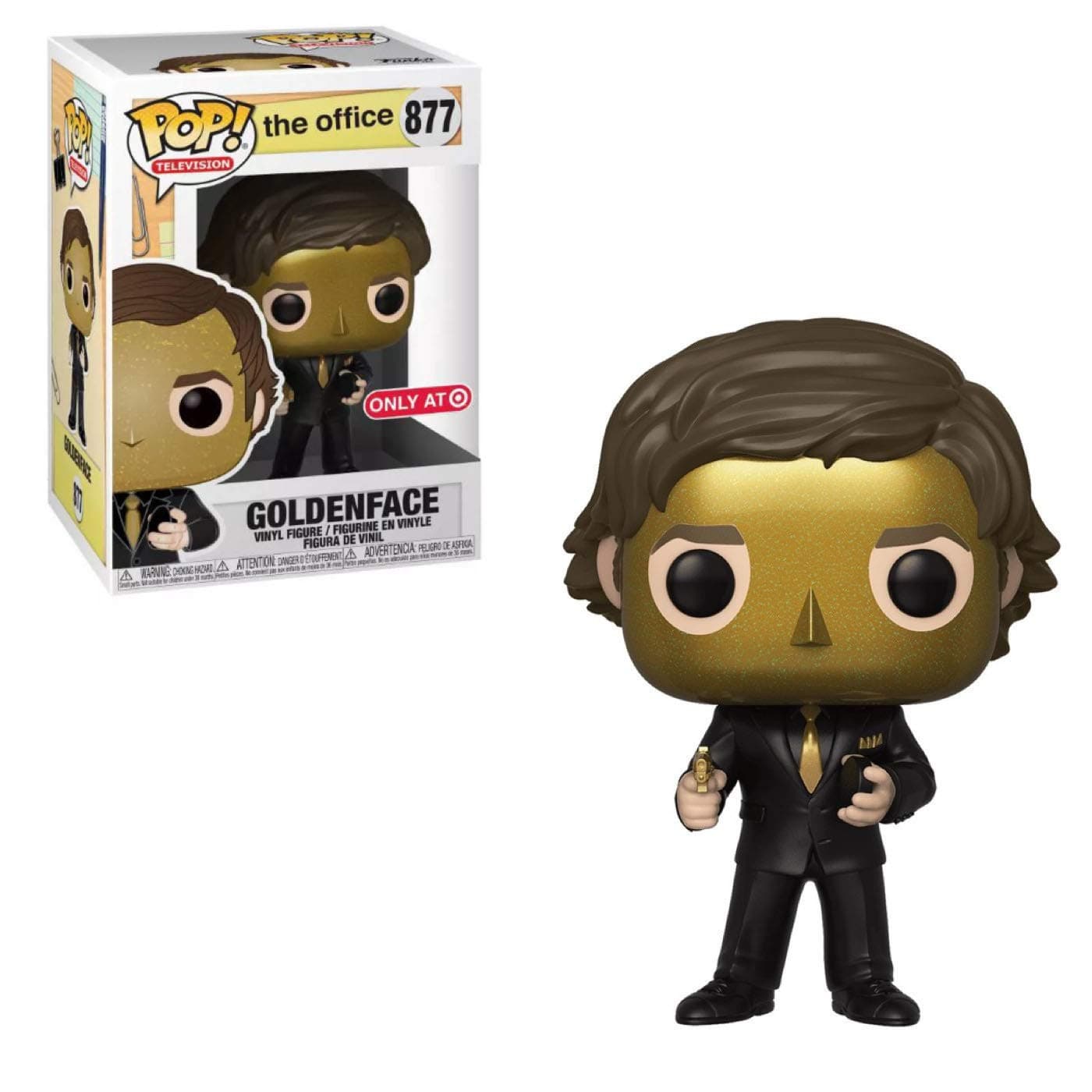 Funko Pop The Office Jim Halpert as Goldenface 3.75 inch Action Figure, Suit, Gold Gun, Hockey Puck Bomb, Golden Face Mask, 3 years and above