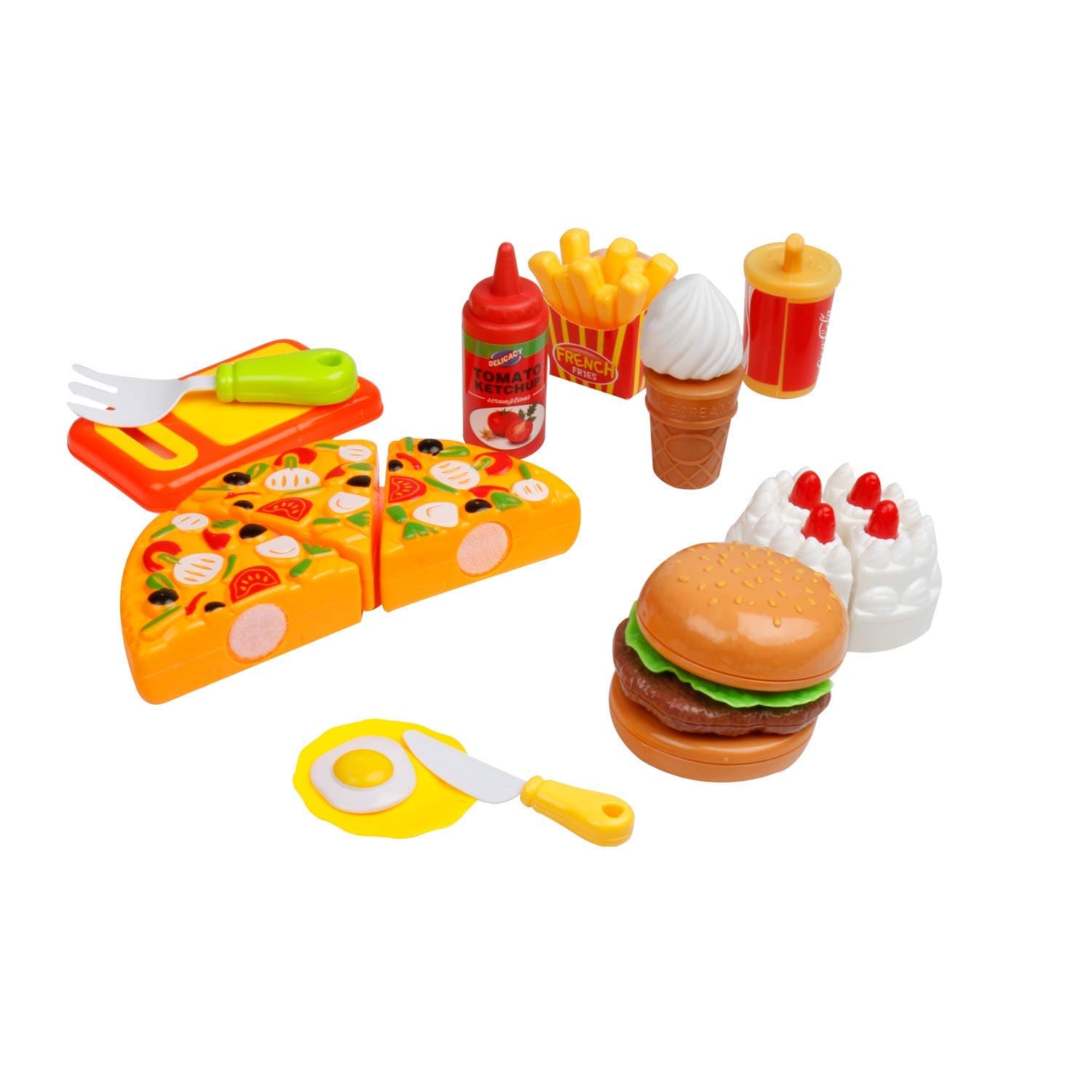 Authfort Fun Pizza Party Fast Food Pretend Cooking & Cutting Play Set Toy for Kids(Multi-Color)