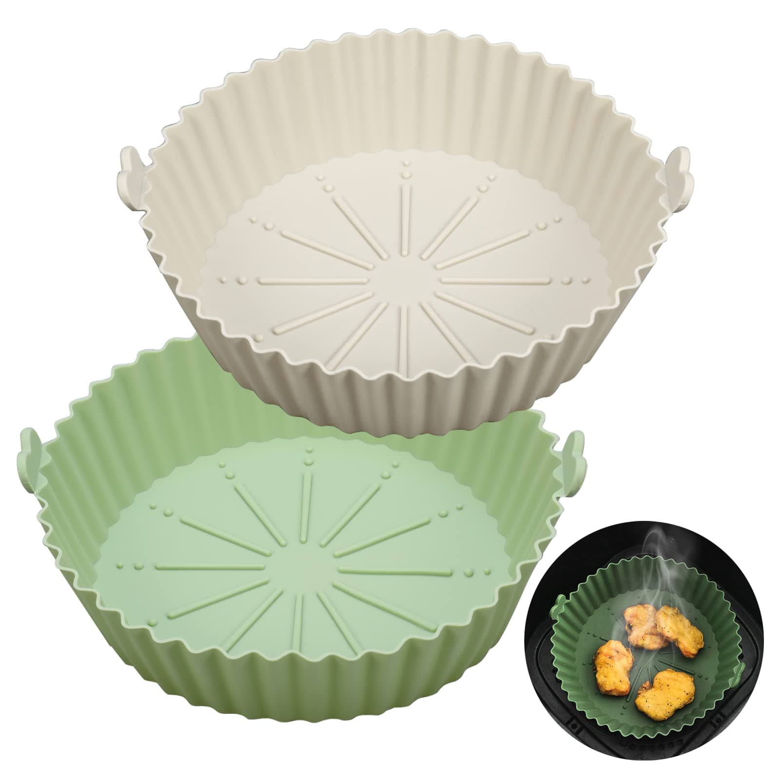 2Pcs Air Fryer Silicone Liner,5.3 Inch Round Silicone Pot Baking Pan Heat Resistant Up to 482°F Air Fryer Liners Replacement Silicone Mats Basket Universal Fit for Ninja/Cosori