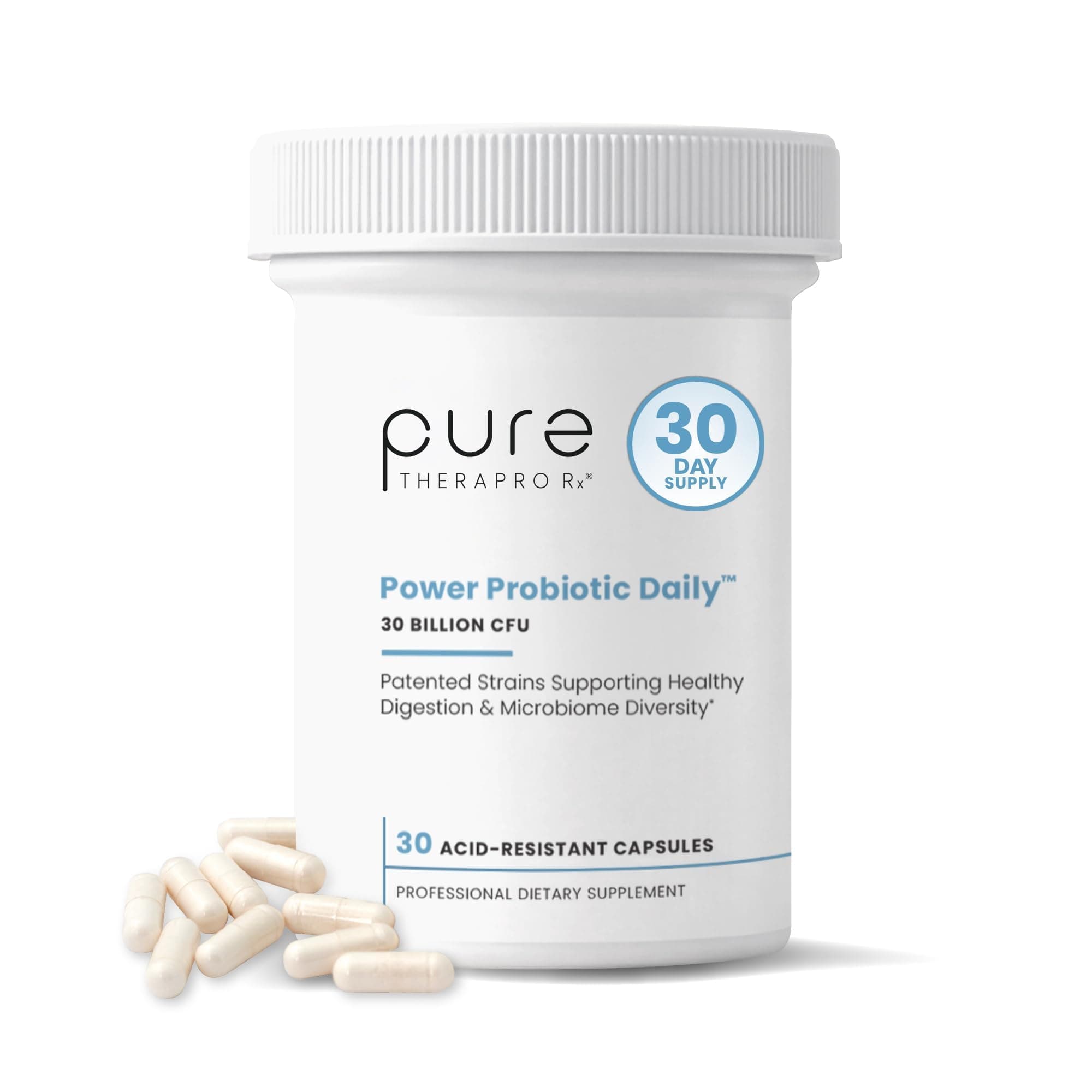 Power Probiotic Daily - 30 Acid-Resistant Capsules | 4 Proven Strains - 30 Billion CFU/Capsule | Patented Activ-Vial Desiccant Bottle to Ensure Freshness | NO Refrigeration Required