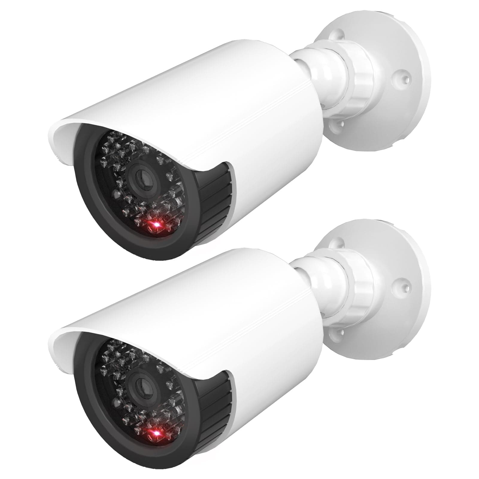 WALI Dummy Fake Camera, Surveillance Security CCTV Dome Camera, Indoor Outdoor Dummy Camera with Flashing Red LED Light and Security Alert Sticker Decals (TC-W2), 2 Pack, White