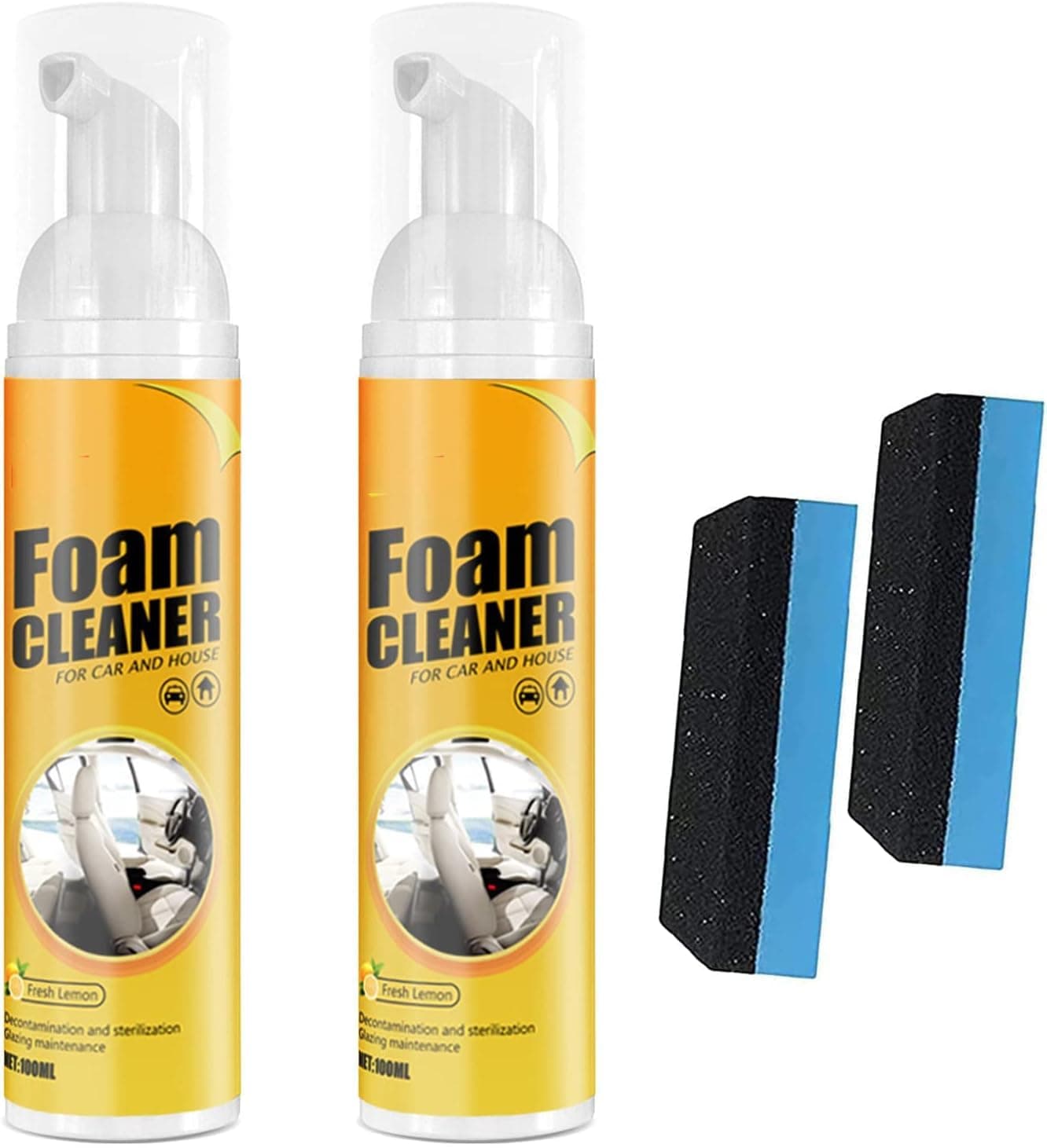 Multipurpose Foam Cleaner,Foam Cleaner for Car and House Lemon Flavor,All-Purpose Household Cleaners for Kitchen,Bathroom,Car (2PCS* 100 ML)