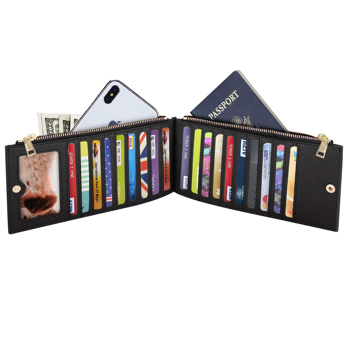 Coco Rossi Large Capacity Wallet for Women RFID Blocking Card Organizer Bifold Wallet for Women with Zipper Pocket