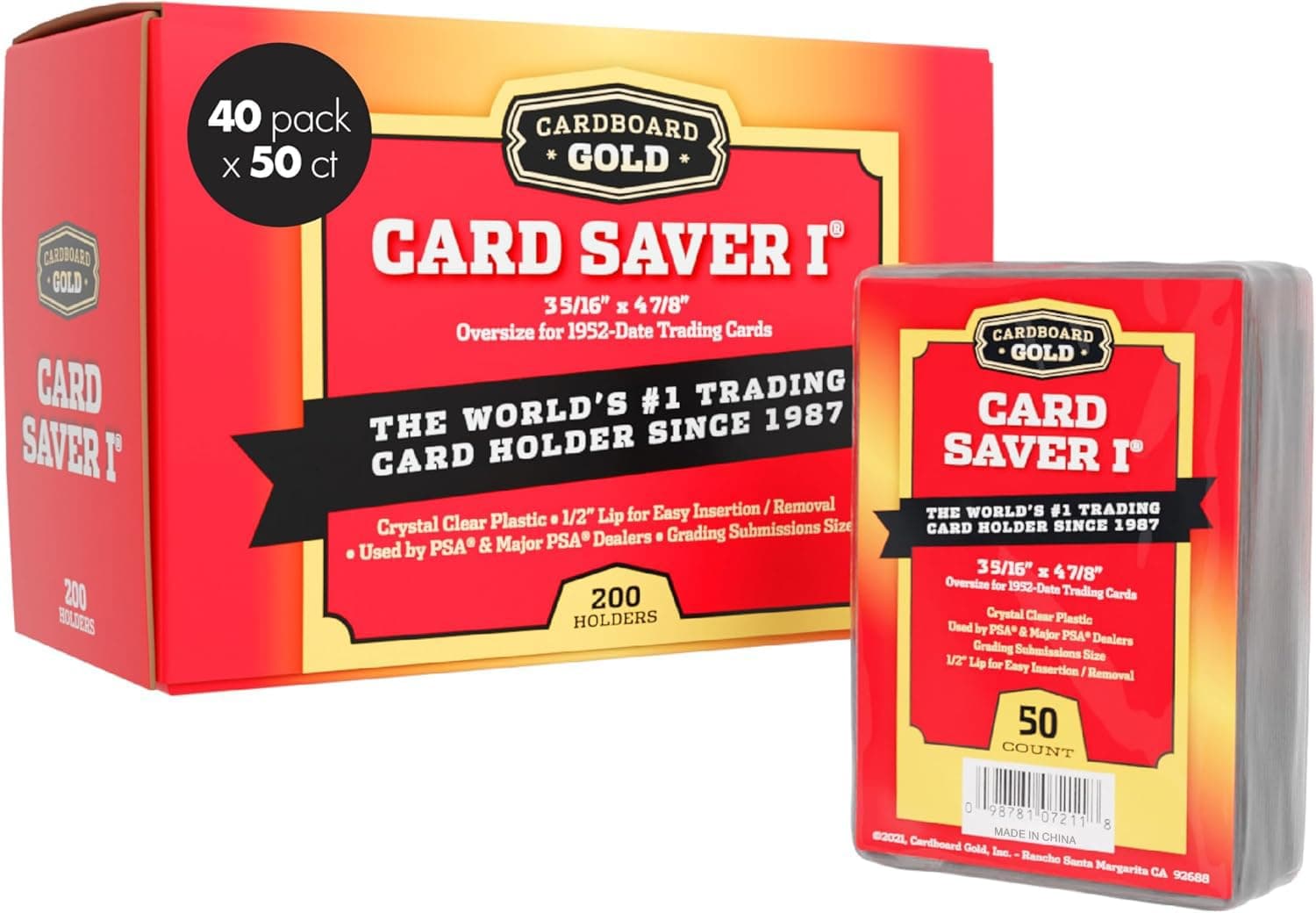 Cardboard Gold Card Saver 1-2000 Count - Semi Rigid Card Holder, Trading Card Protectors - PSA-Approved Cardsaver for Baseball, Trading, Sports Cards - Card Sleeves, Binder, & Storage Box Compatible