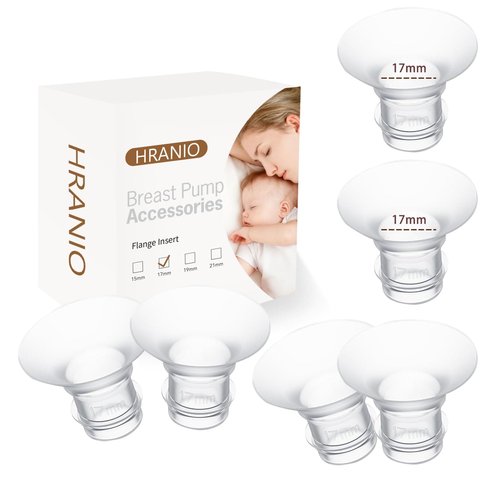 Flange Insert 17mm 6pcs, Flange Sizing Kit Compatible with Spectra Flange, Spectra Pump Parts, Momcozy Wearable Breast Pump, Manual Breast Pump, Spectra Breast Pump, Medela Pump Parts and More