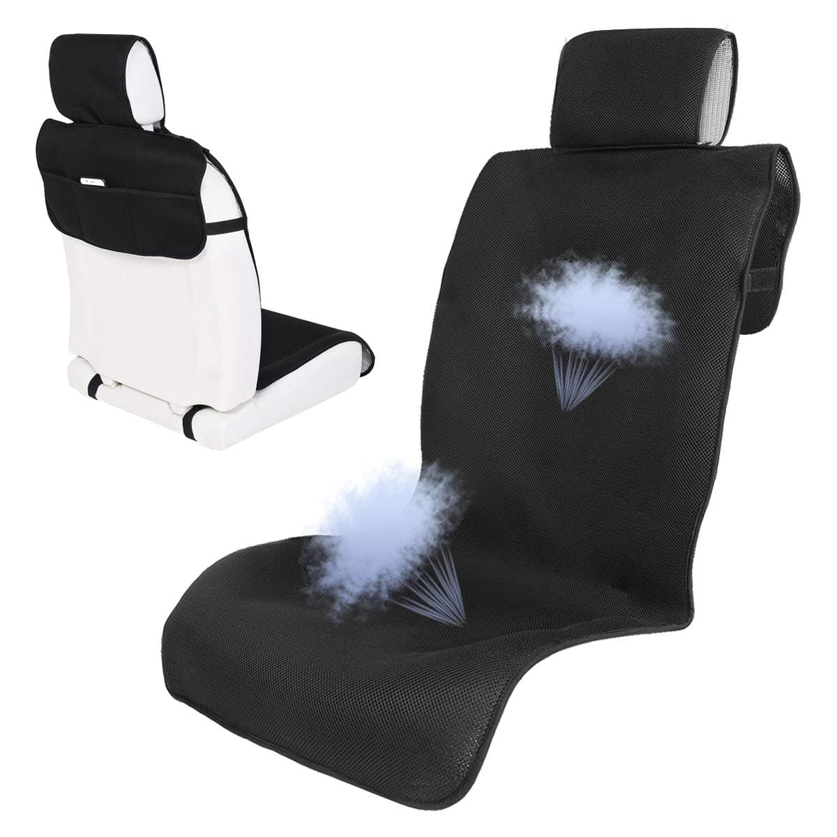 Super Breathable Car Seat Covers, Car Front Seat Protector Universal Fit for Most Cars, Trucks, SUVs, PVC Anti-Slip Bottom Front Bucket Seat Covers for Cars, Black (61 x 23.2 Inches)【1 PC】