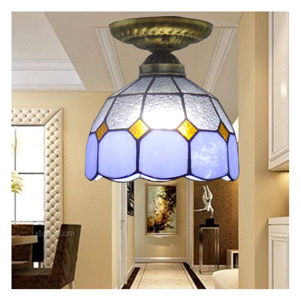 Ceiling Lights, Tiffany Style Stained Purple Glass Lampshade Ceiling Lamps Bedroom Lamp Art Deco Ceiling Lighting Simple Chandeliers, for Living Room Hallway,B [Energy Class A]