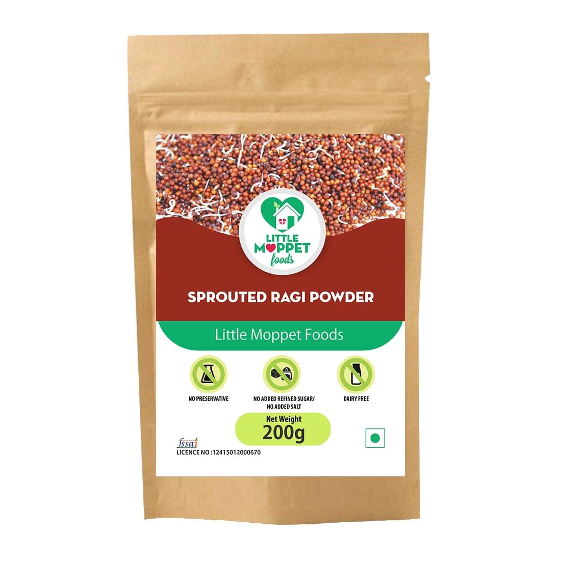 Little Moppet Foods Sprouted Ragi Powder | Made by a Doctor Mom |Hand Roasted in Small Batches| No Added Sugar, Salt,Milk or Preservatives |Calcium Rich |Nachni Flour|Ragisatva/Kodra/Taidalu/Kezhvaragu/Finger Millet Flour|200g