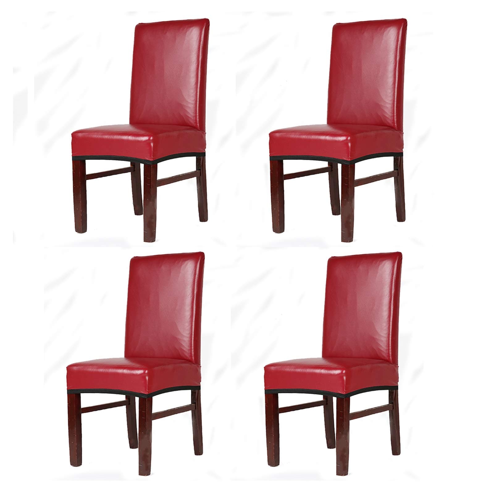 FLYPARTY Stretch Solid Pu Leather Waterproof Dining Chair Cover Slipcover Removable Washable Short Dining Chair Cover Protector Seat Solid Slipcovers for Hotel,Dining Room,Wedding (Wine Red, 4)