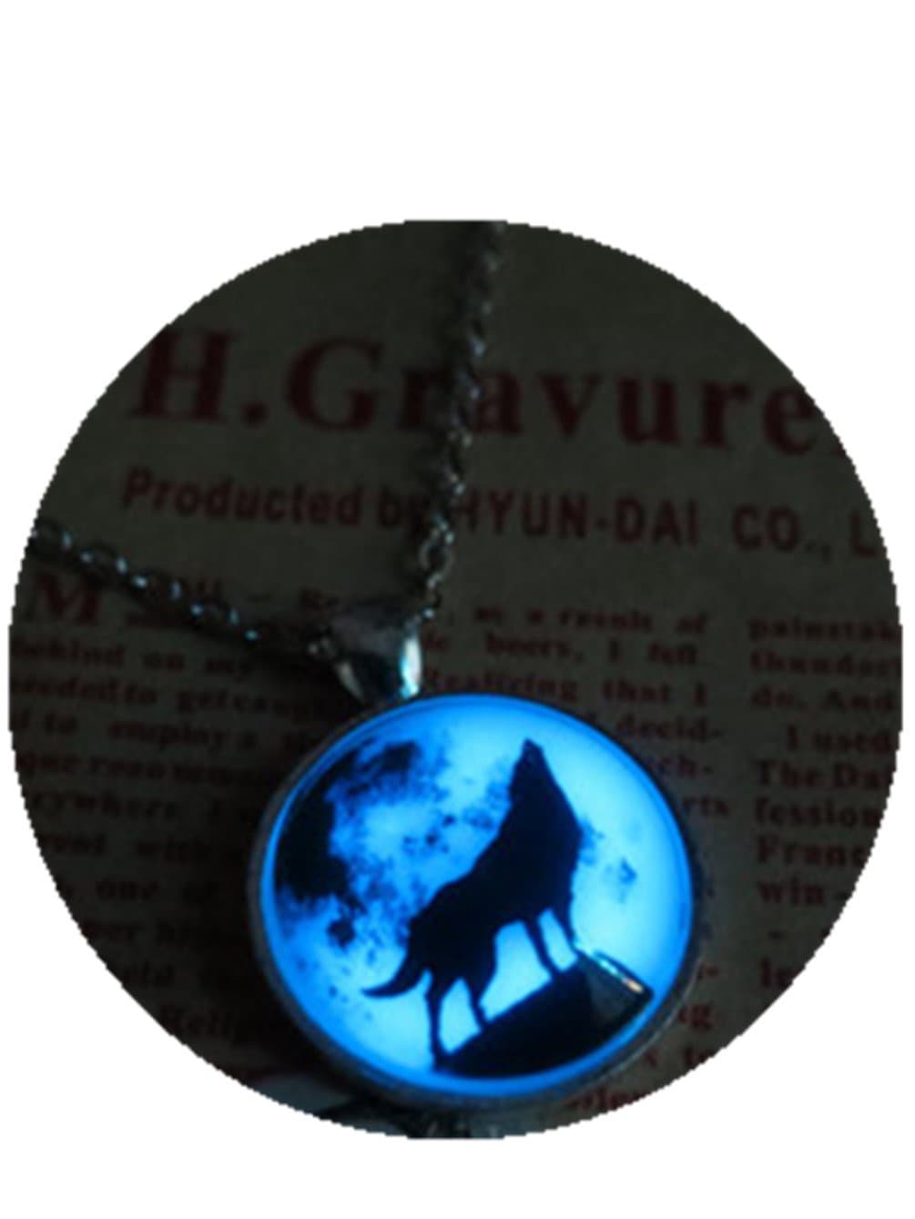 SDFBMJN Glow Blue Moon Wolf Necklace, Prom Jewelry, Party Jewelry,Glow in The Dark Jewelry,Glowing Pendant Necklace