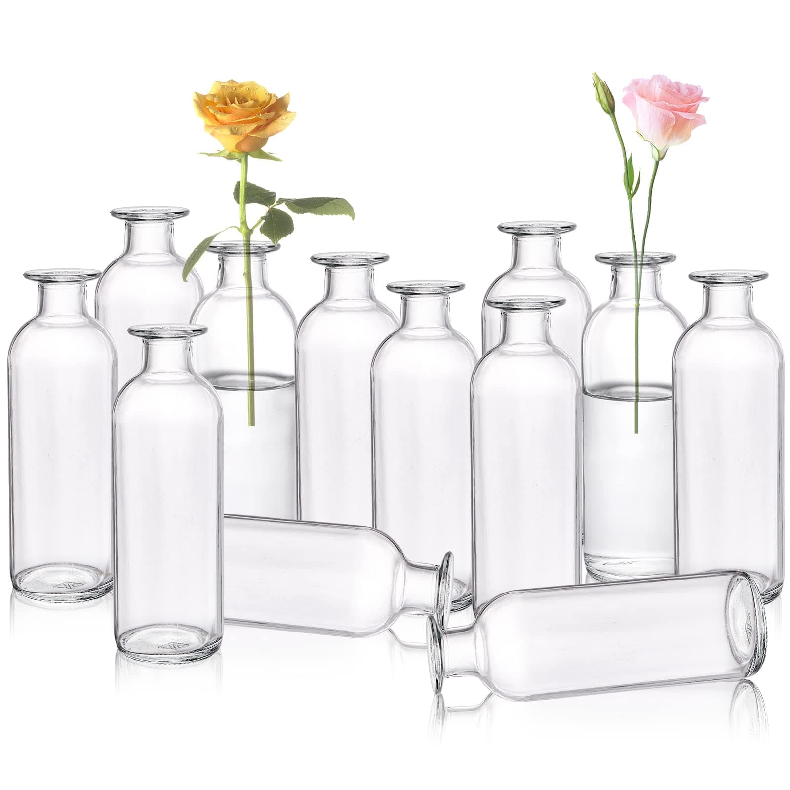 Peohud Set of 12 Glass Bud Vases, Clear Small Flower Bottles, Decorative Glass Bottles Floral Vases for Home Decor, Wedding Reception, Party,Centerpiece Table Decorations