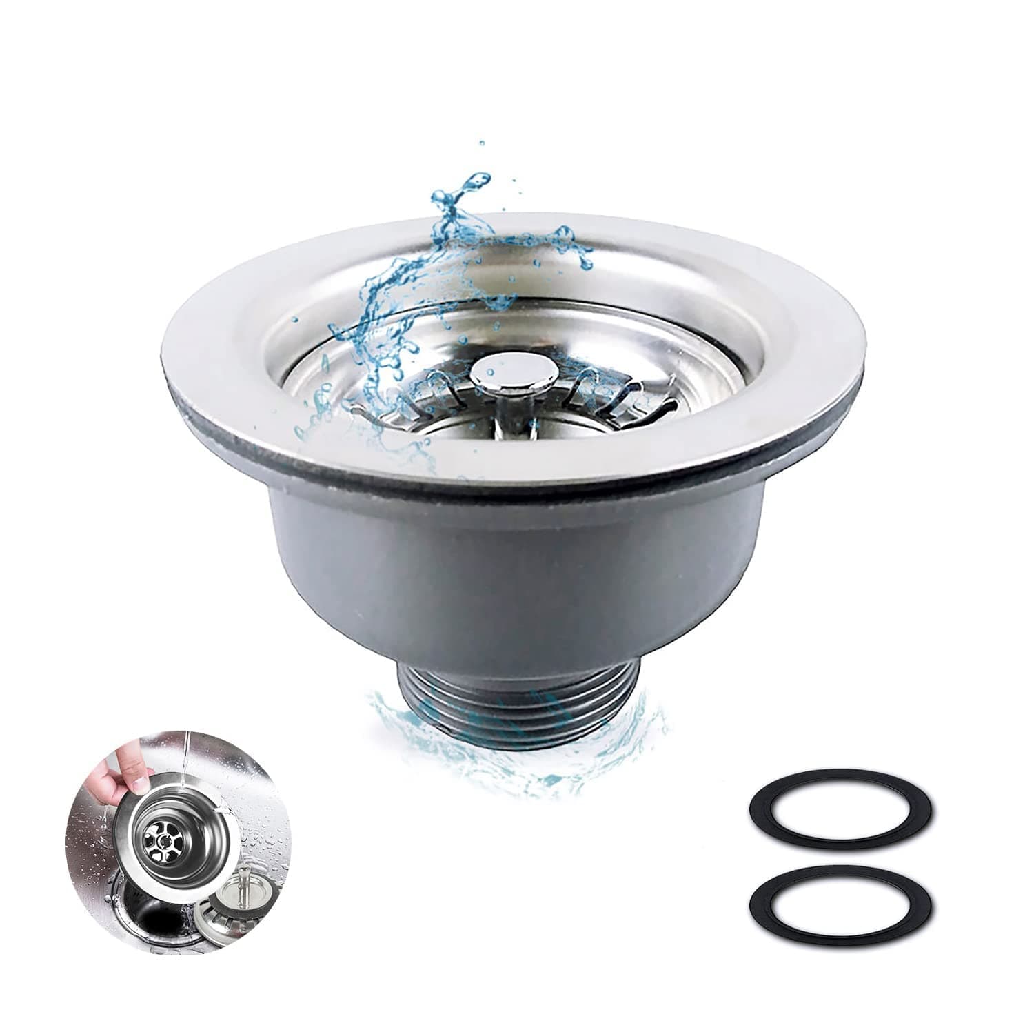 Kitchen Sink Collection Stainless Steel Strainer, Kitchen Sink Basket Waste Plug Sink Accessories Sink Drain Strainer Assembly (114mm)