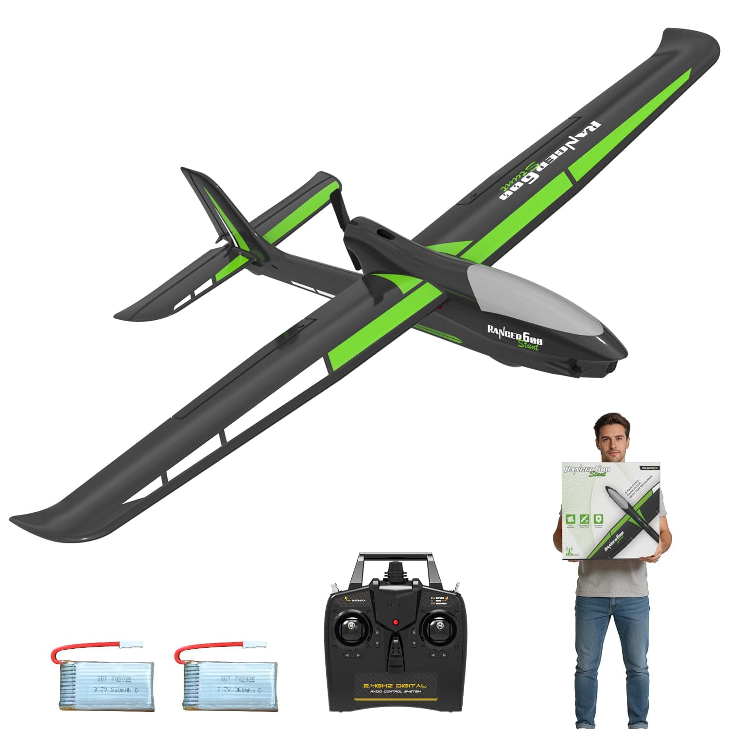 volantexrc RC Plane, 4CH Remote Control Glider Airplane RTF with 6-Axis Gyro, 3 Modes & Aerobatics Easy to Fly, 2.4GHz Radio Controlled Aircraft for Beginners& Adults, Ranger600 Stunt, Black