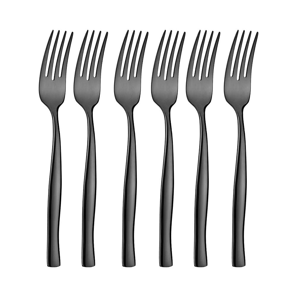 icxox Dinner Forks Set of 6, 18/10 Stainless Steel, 8.15 Inches (Titanium Black)