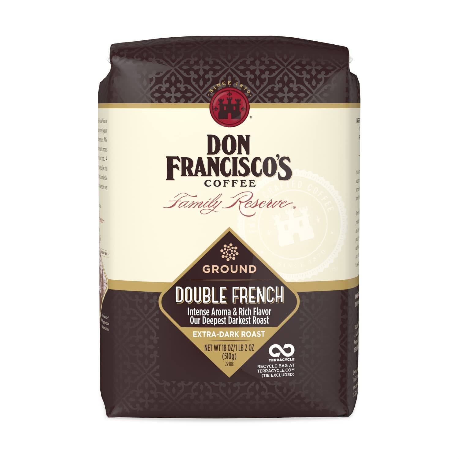 Double French Ground Coffee, Dark Roast – 100% Arabica Coffee, 18 oz Bag