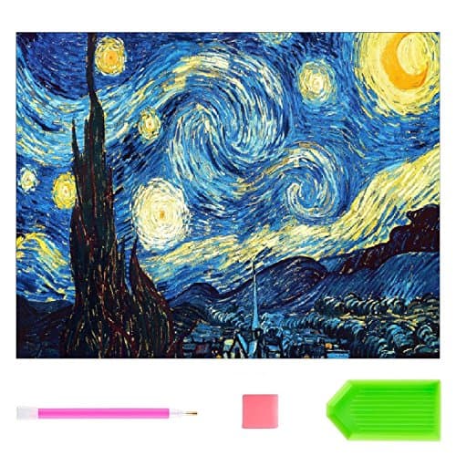 DIY Diamond Painting Kits for Adults, Kpow 5D Diamond Painting Full Drill Paint with Diamonds Starry Night for Home Wall Decor by Number Kits (16X12inch)