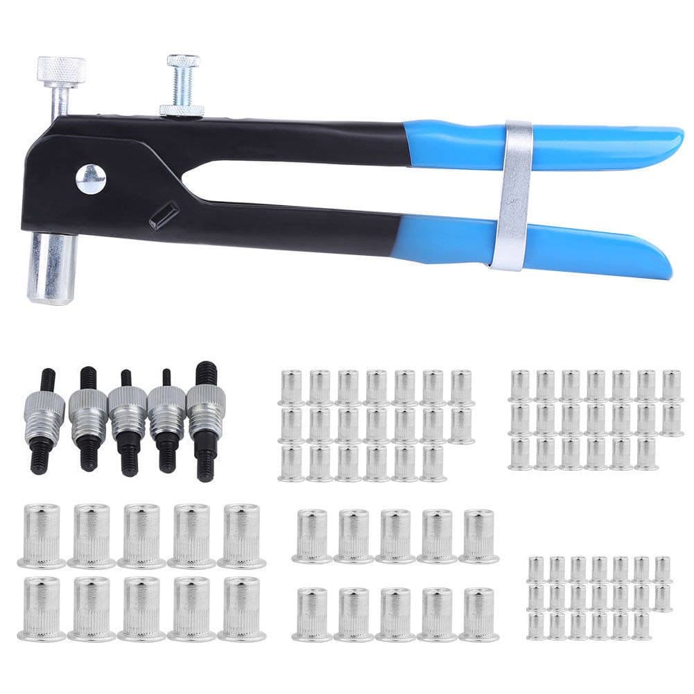 Domeilleur 86Pcs Threaded Nut Rivet Insert Tool, Set Riveter Rivnut Riveting Kit, Heavy Duty Blind Rivet Nut Kit Set, Riveter Tool, Rivet Nut Gun M3/M4/M5/M6/M8