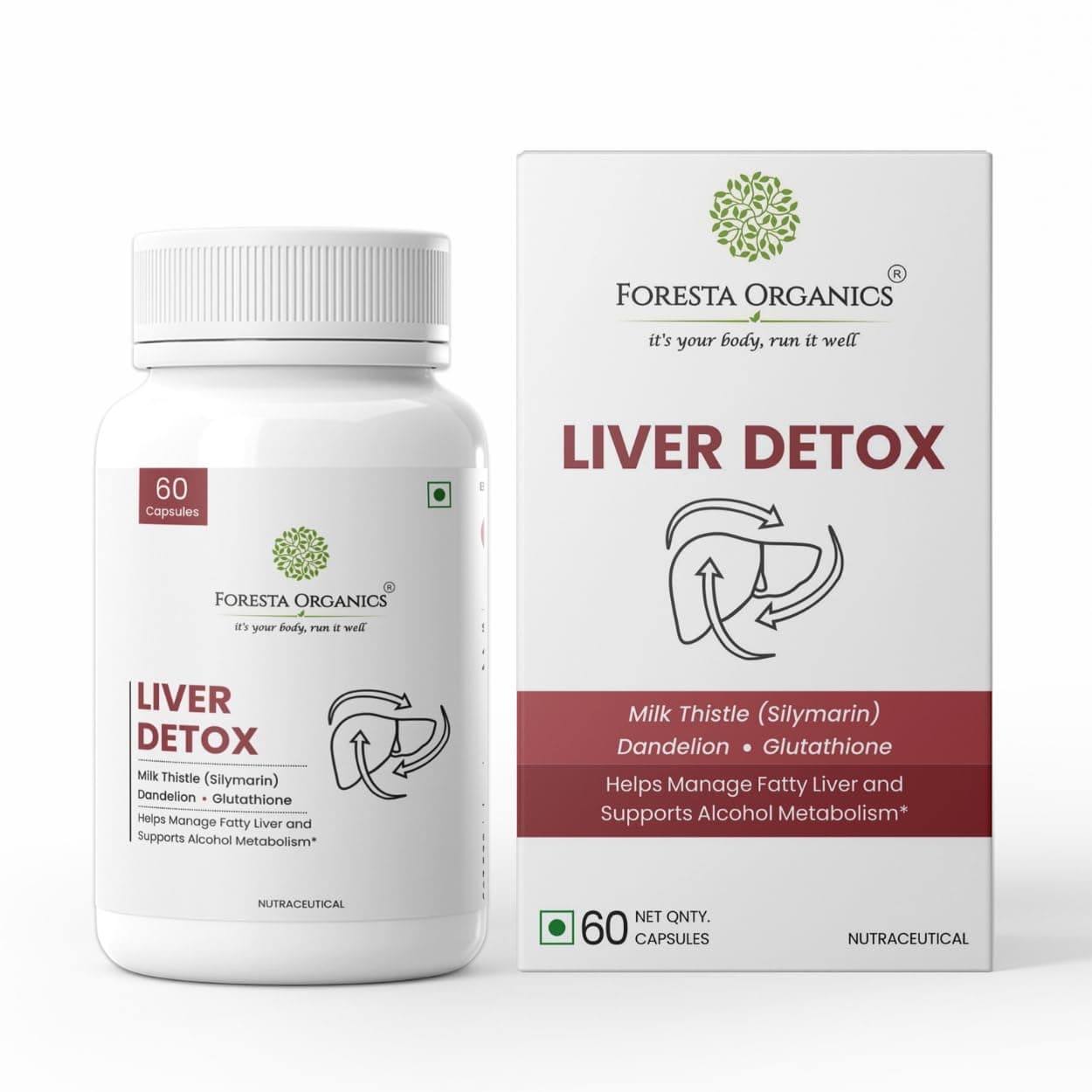 Liver Detox - Milk Thistle, Dandelion & Glutathione For Fatty Liver support, Healthy Digestion - 60 Capsules