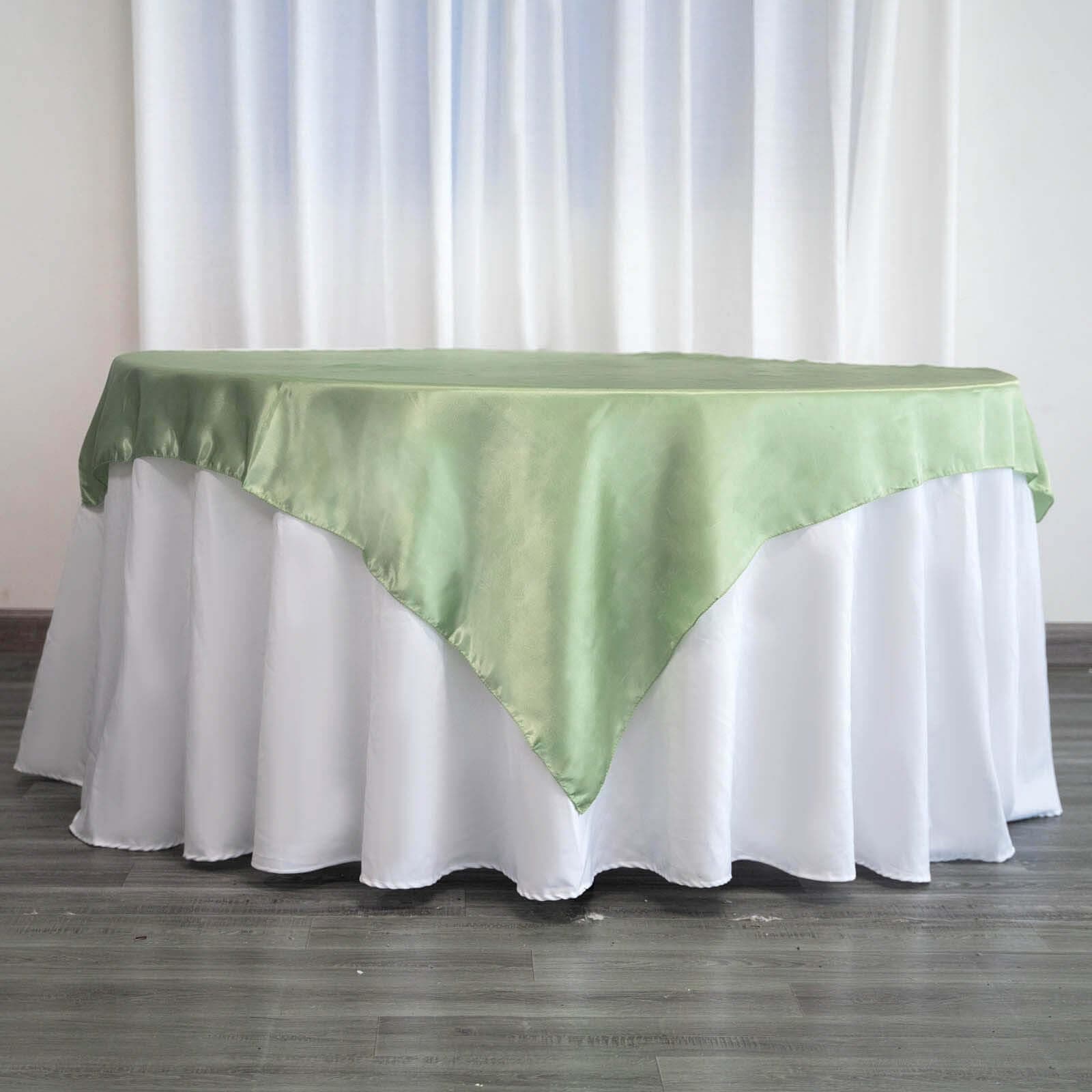 Efavormart 60" Satin Square Tablecloth Overlay for Wedding Catering Party Table Decorations SAGE Green Square Tablecloth Cover