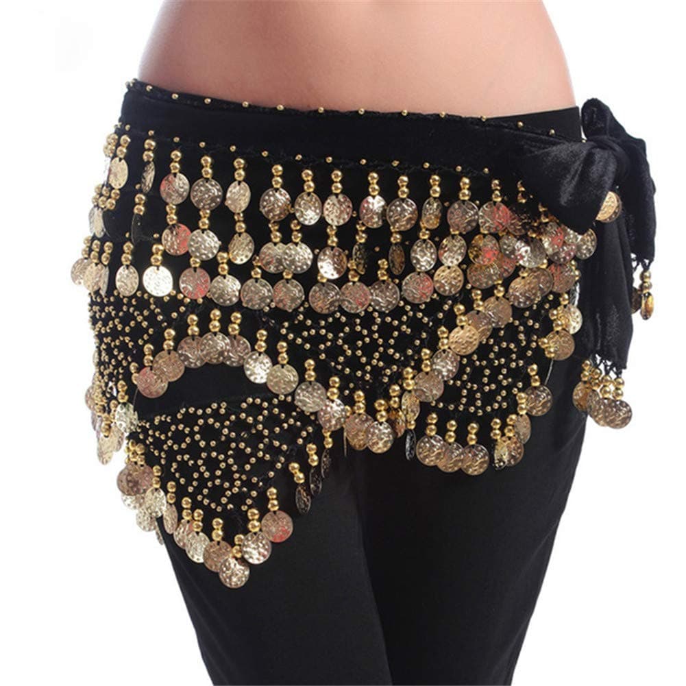 Conbo Women Sequins Belly Dance Hip Scarf Wrap Belt (Black) - One Size