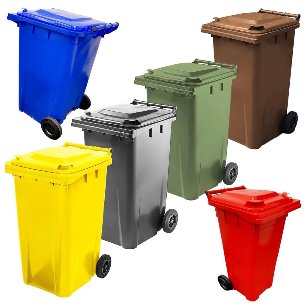 Wheelie Bins Outdoor Trash, Garden, Recycling Household Size Standard Bins 240L Colours Grey, Yellow, Blue, Green, Brown & Red Complete With Lids & Wheels (Brown)