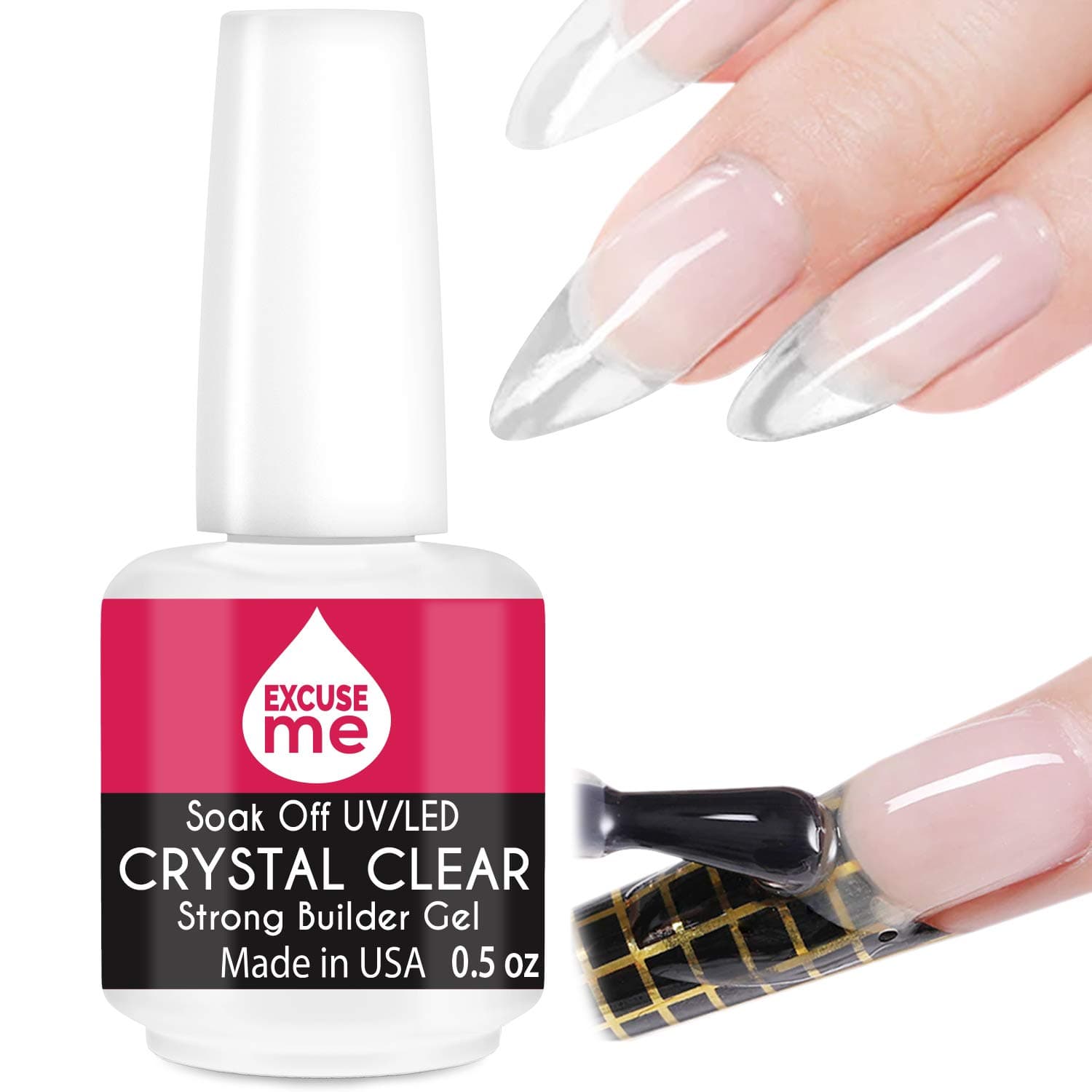 Soak Off LED/UV Strong Builder Gel Crystal Clear for Sculpting Nail Extension, Strengthening Natural Nails and Repair Cracked Nails 0.5 oz (1 Piece)