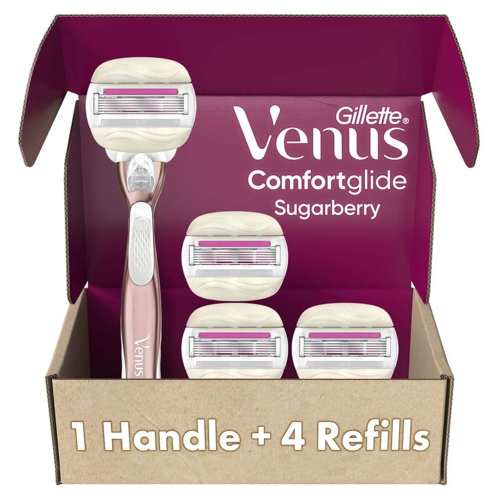 Gillette Venus Razor for Women, Comfortglide, Women's Razor, Event Sugarberry, Venus Razor Refills, Rose Gold Metal Handle for Women + 4 Blade Refills, Razor Blades